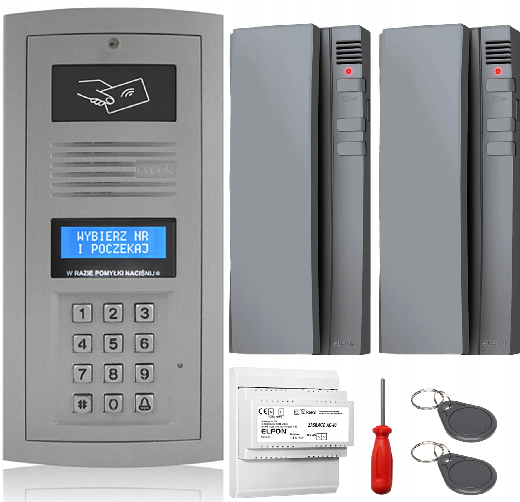 Domofón v balení Elfon OP-255R-P Nástenná brána 2x Unifon Šedá kľúčenka