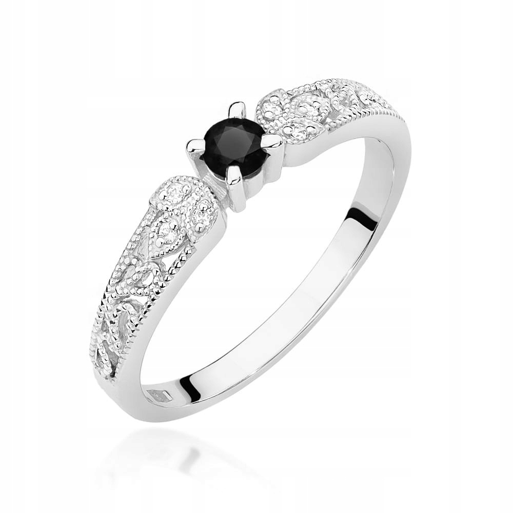 Prstýnek z bílého zlata 585 zásnubní černý dámský klasický diamant