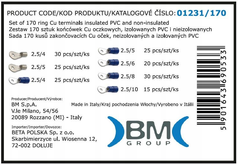 

Końcówki Złączki Wtyczki Oczkowe Komplet Bm 170