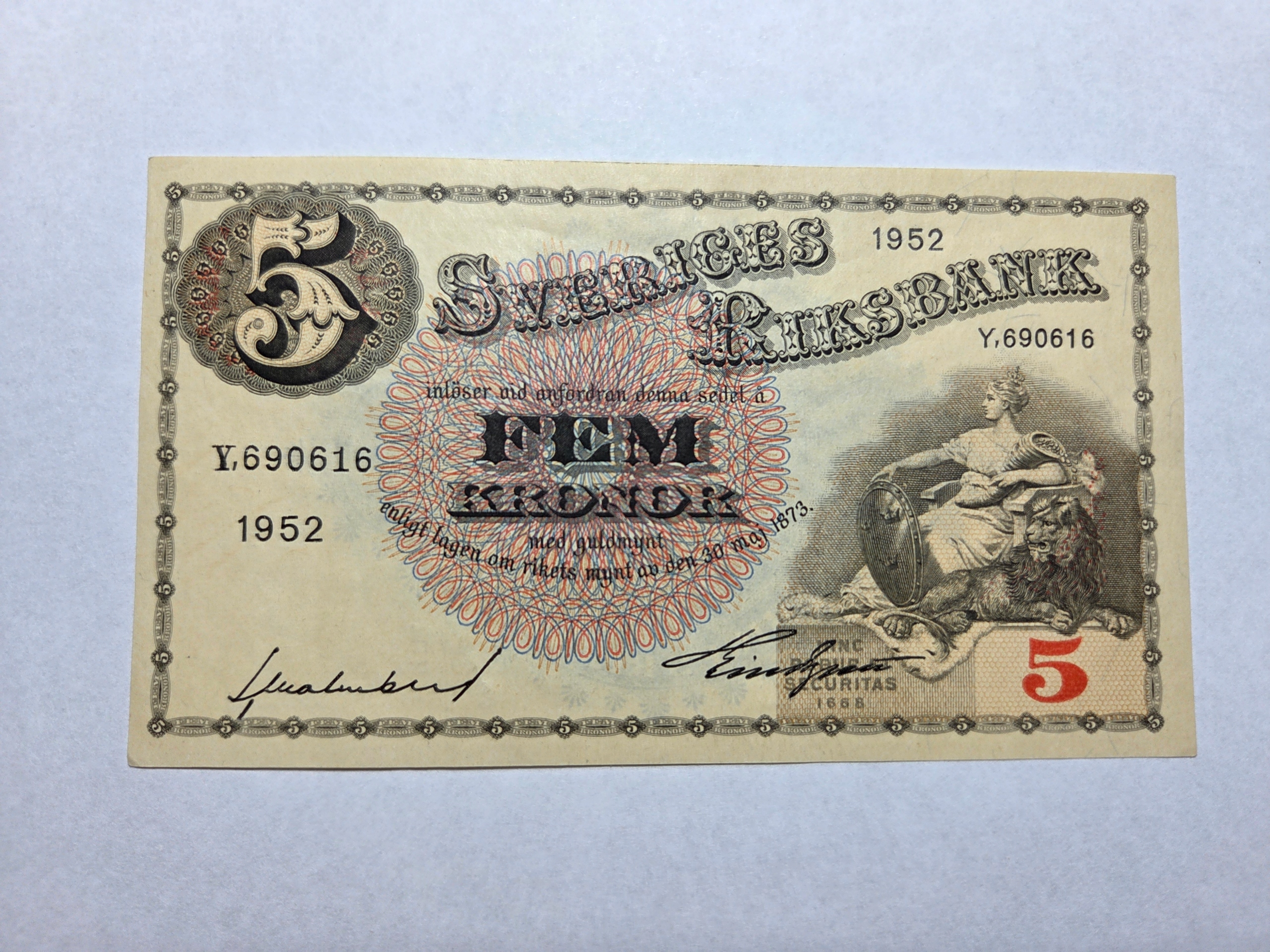 Szwecja 5 koron 1952 rok -NRB0553