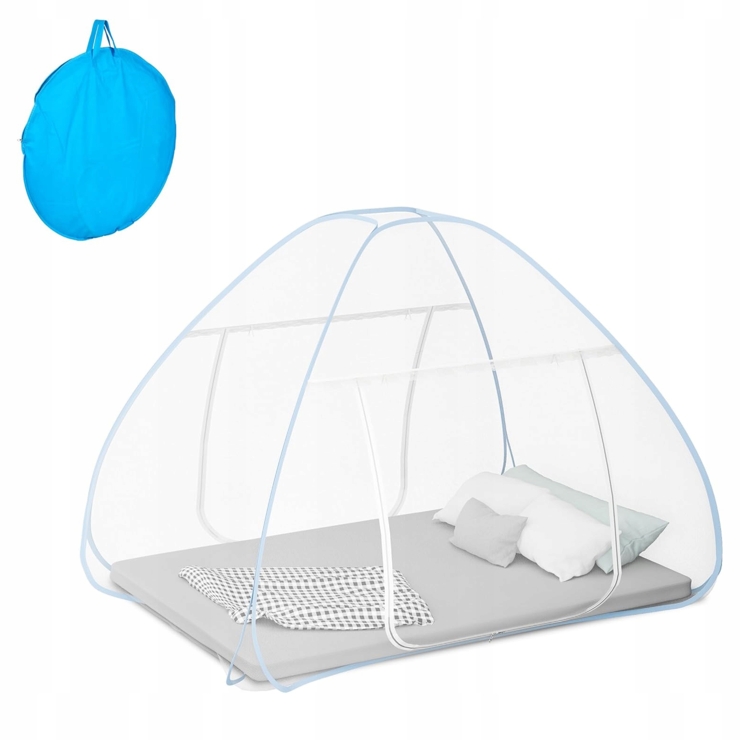 Moskytiéra stan pop-up 150x150x200 cm na postel s cestovním dnem proti komárům