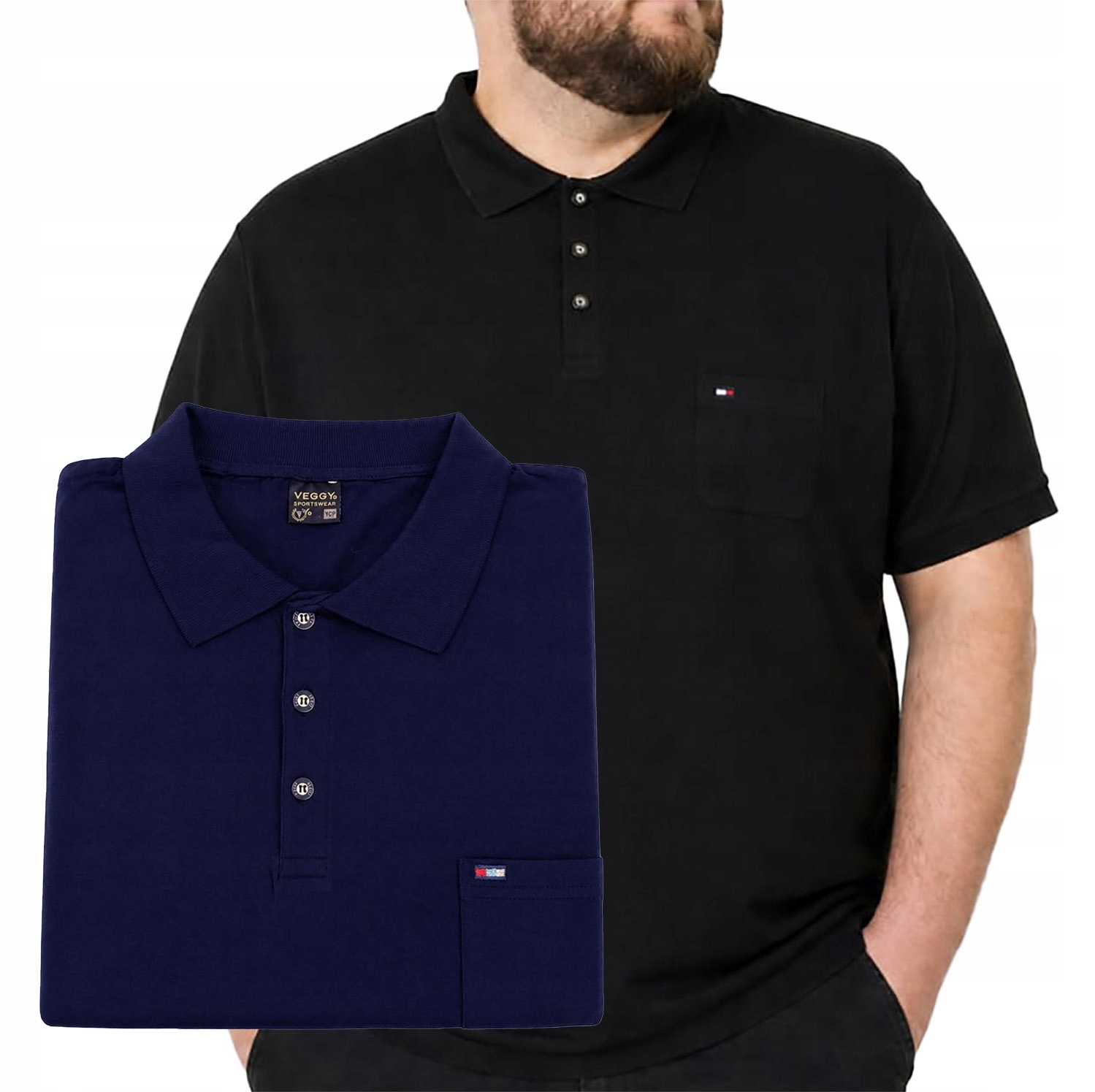 7XL Sada Polo 2 kusů Polokošile Polo Tommy Černá a Námořnická Modrá