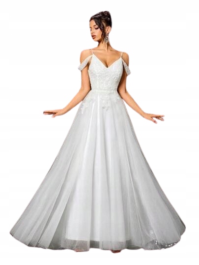 Shein Svatební Šaty Střihu Princess S Výstřihem Do Srdce A Krajkou, Velikost 34 1JI