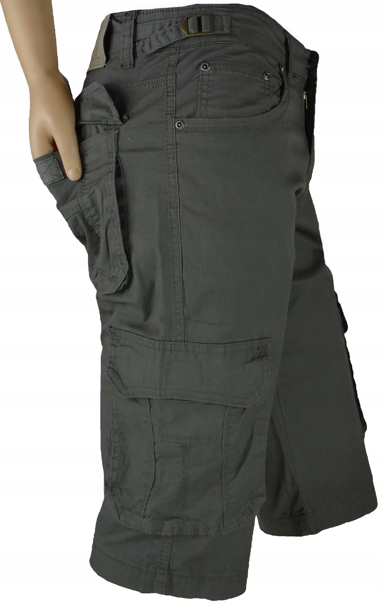 Spodenki z Kieszeniami r38 Oliwkowo-Szare Bojówki Elastyczne Różne Rozmiary Rozmiar 38