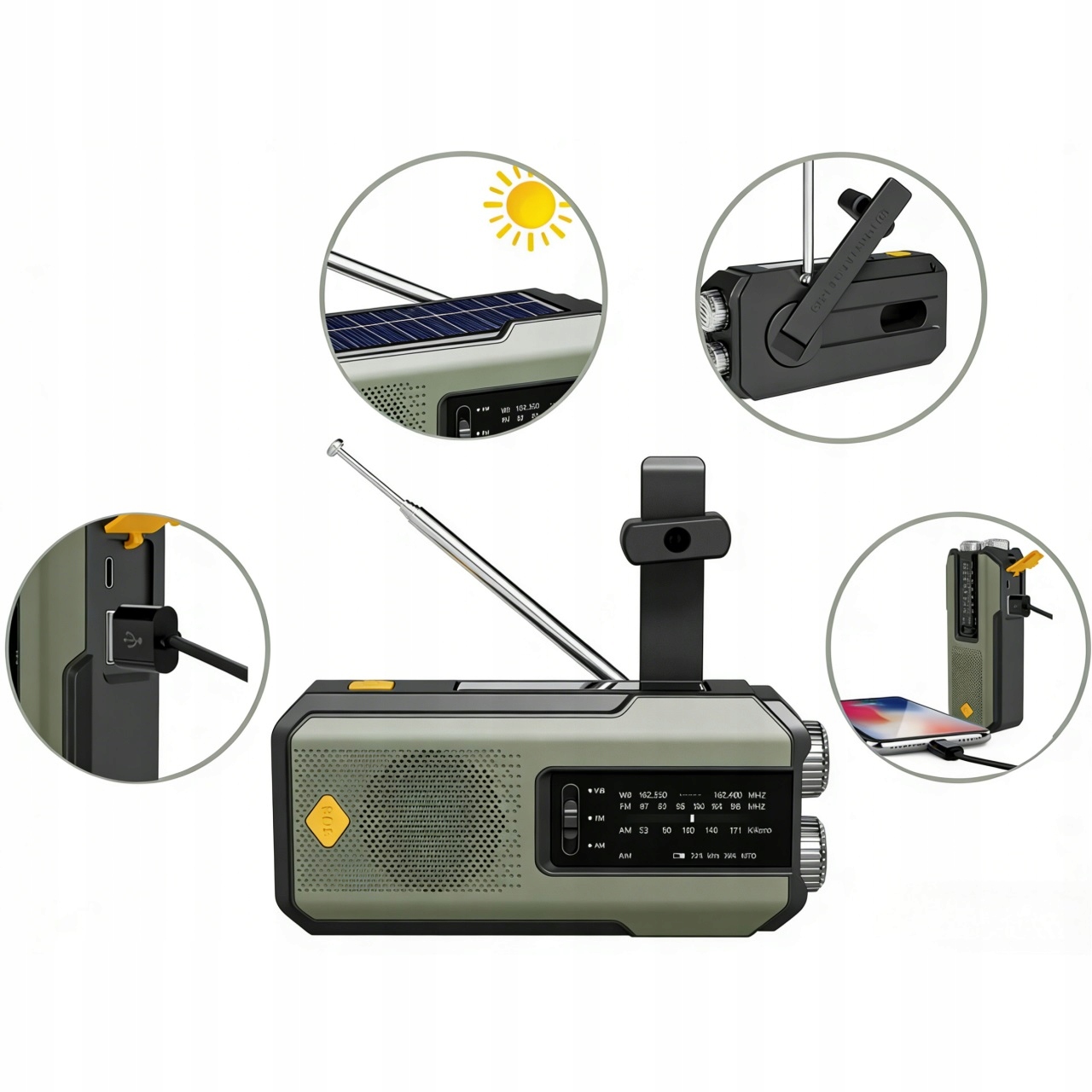 Přenosné Kuchyňské Rádio Solární Stavební Dynamo Svítilna Powerbanka