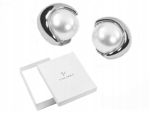 KLIPSY damskie Z PERŁAMI SREBRNE PRZY UCHU STYLOWE PEREŁKI wygodne Colibra