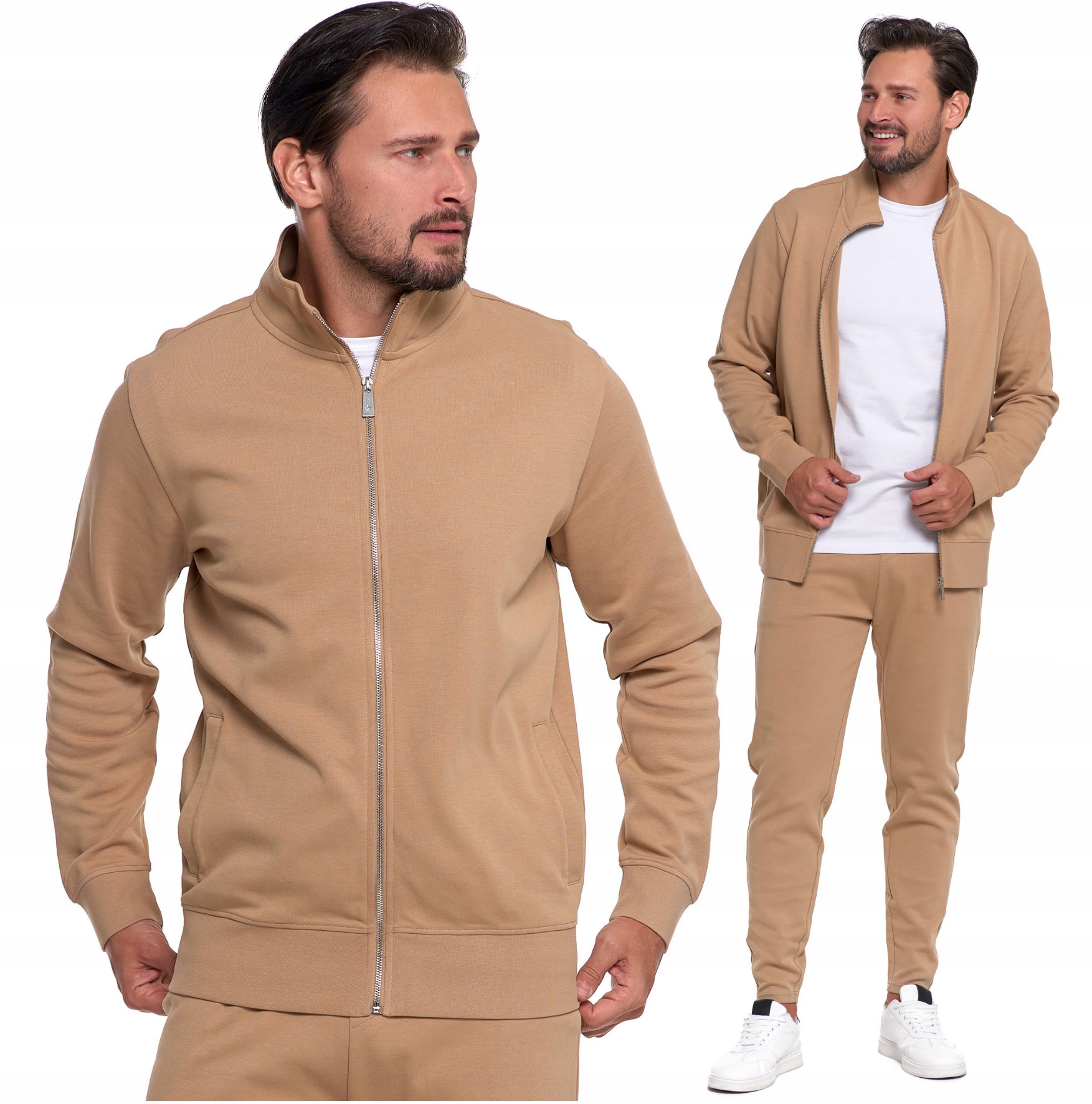 Pánská Mikina Se Stojáčkem , Sportovní, Na Zip, Pohodlná, Béžová, Moraj L