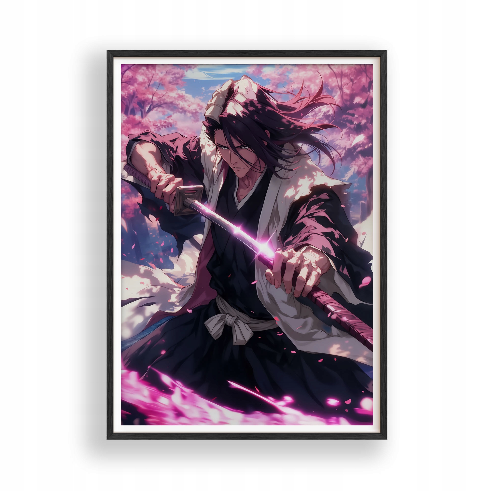 Obraz Bleach Byakuya Kuchiki Anime Plakát Rámeček Dřevěný Černý 30x42 cm