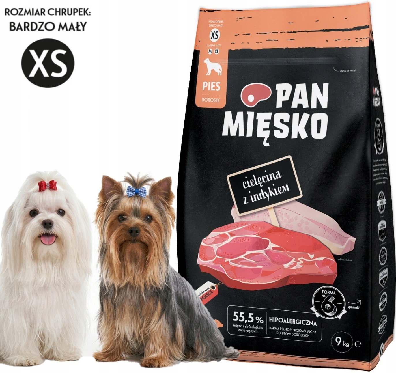 Pan Mięsko Karma Sucha dla Psów Dorosłych Cielęcina z Indykiem Xs 9kg