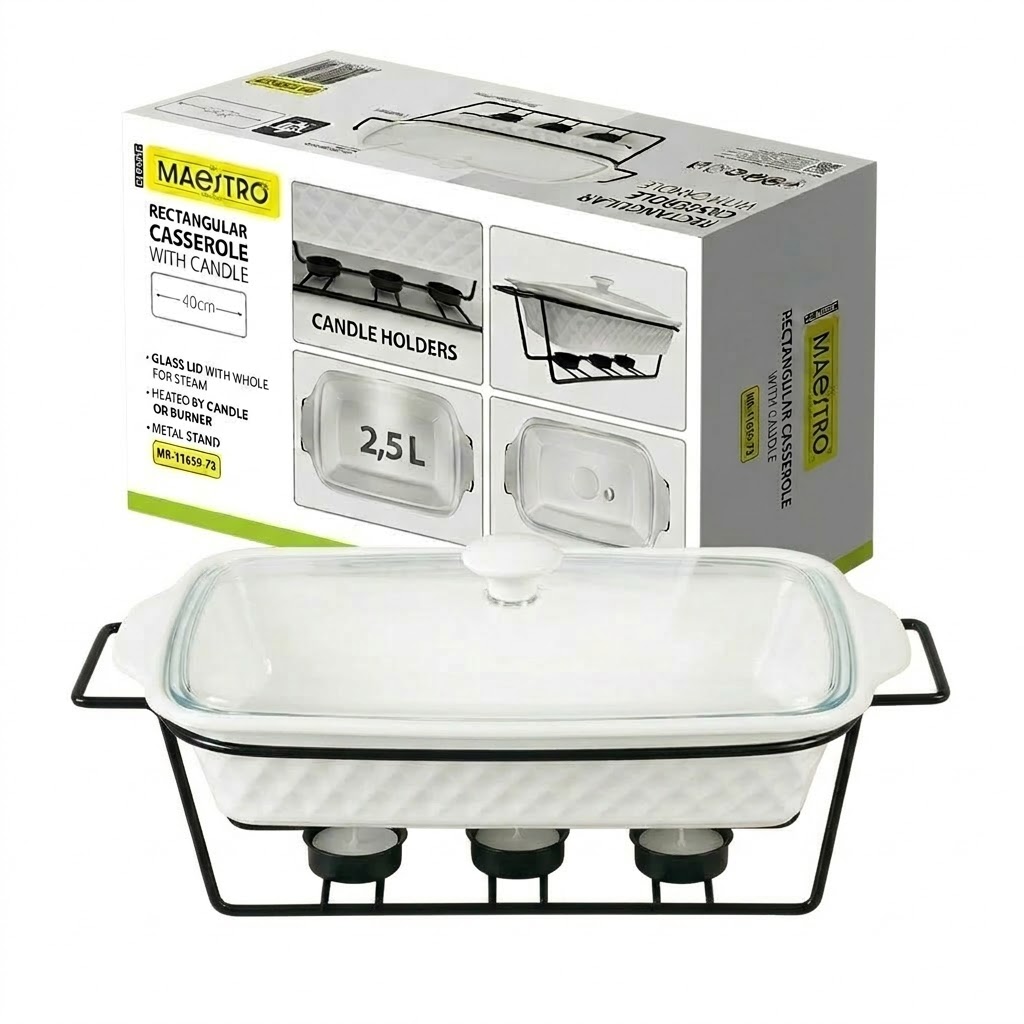 Keramický ohřívač 2,5L obdélníkový 40 cm svíčky bílý na 3x čajovou svíčku