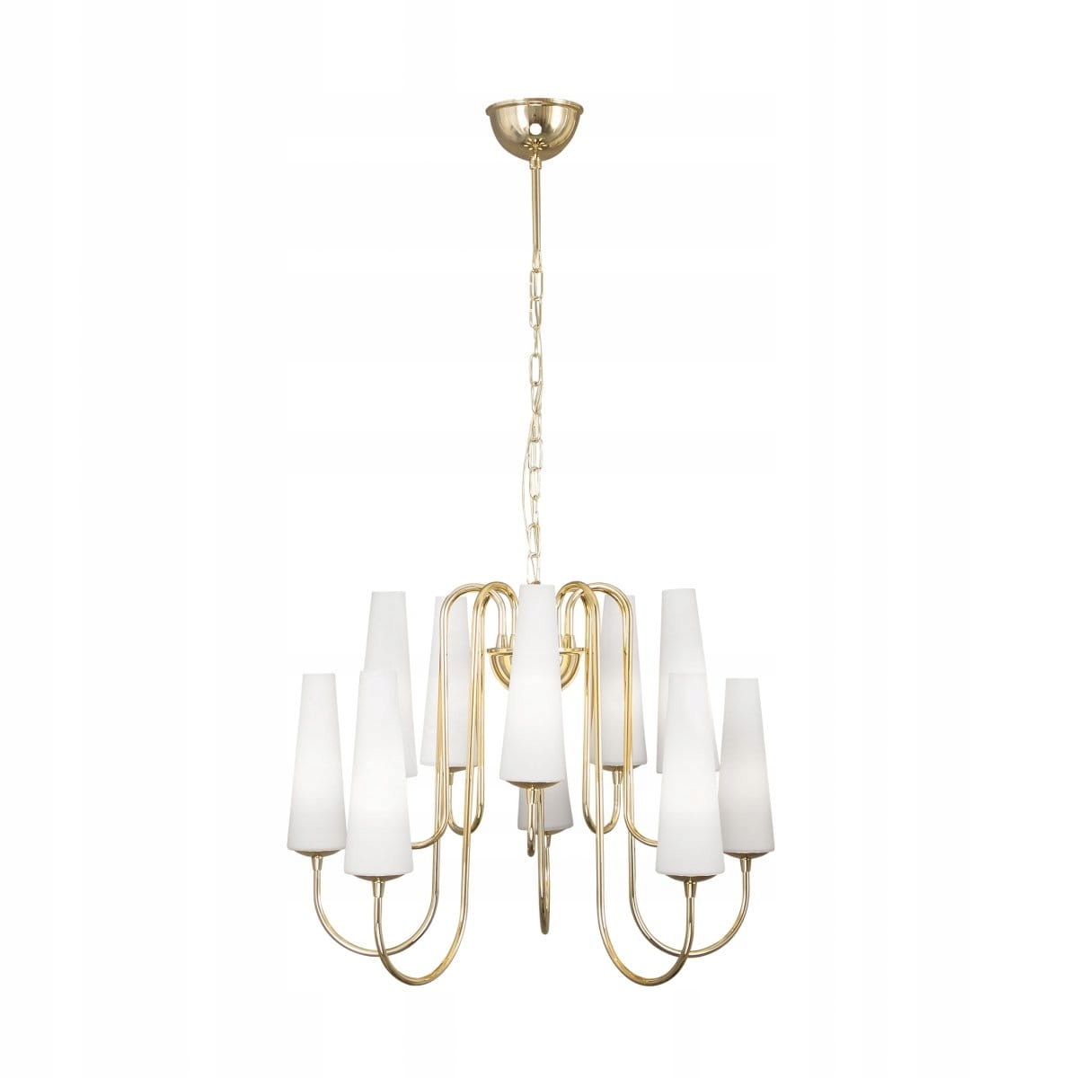 Jemná lampa s kužeľovitými tienidlami na zaoblených ramenách Magnum E14