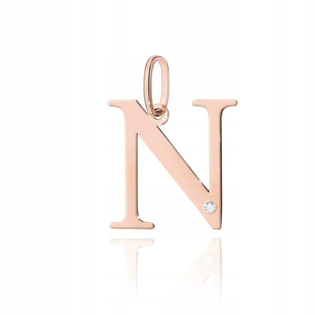 Dámský zlatý přívěsek 585 s diamantem, písmenko N, růžové zlato, módní elegantní