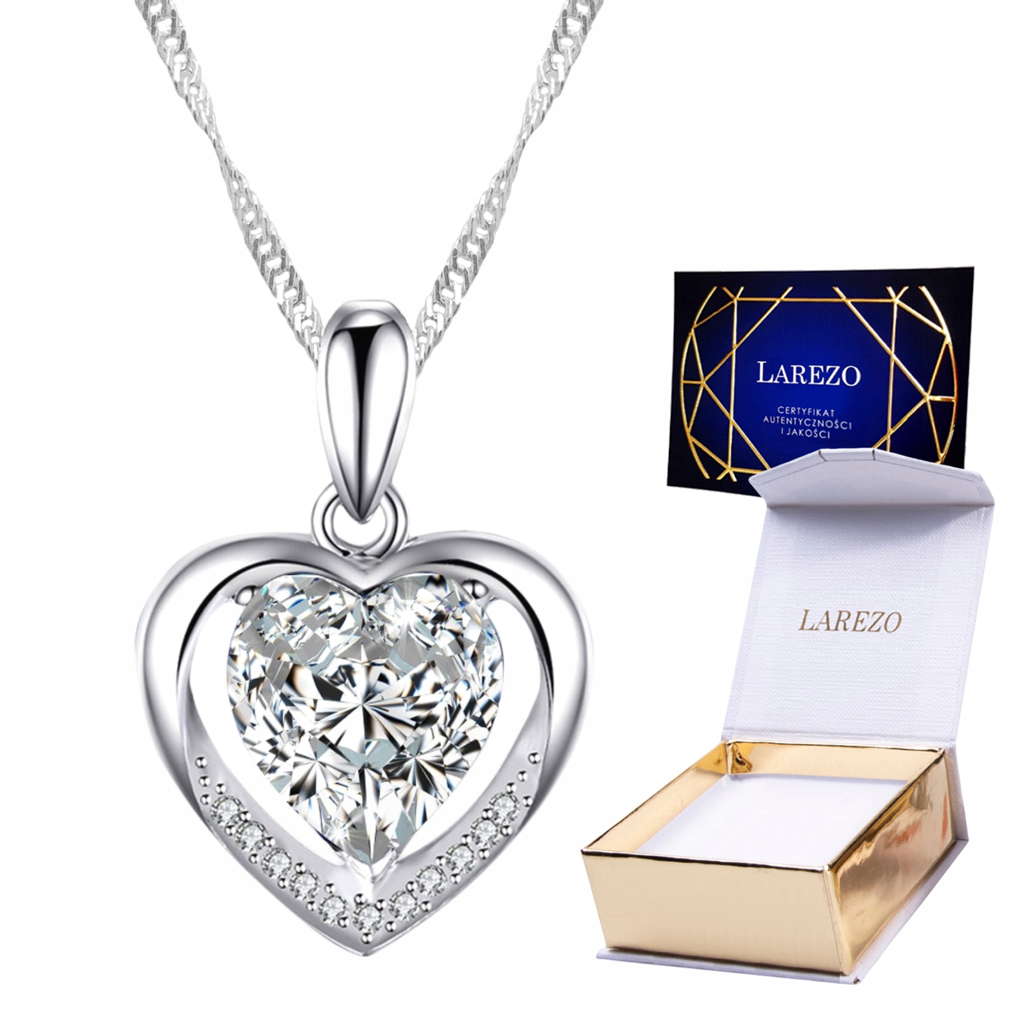 

Łańcuszek srebrny naszyjnik 925 Serce cyrkonia