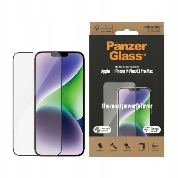 Tvrzené sklo pro iPhone 14 Plus PanzerGlass Antibacterial Ultra-Wide Fit