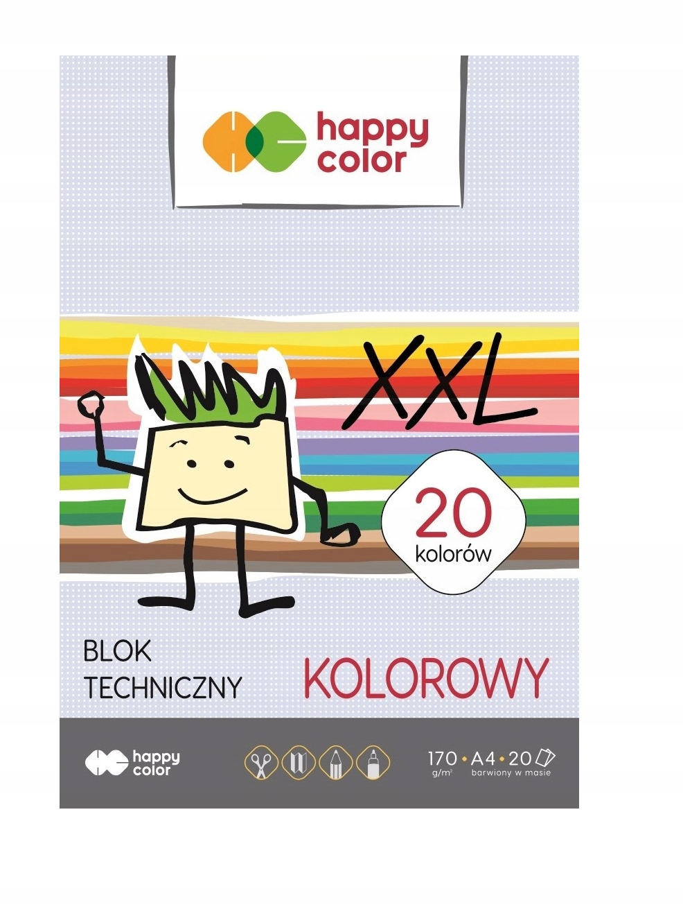 

Blok techniczny kolorowy A4, 170g, 20 ark, Happy C