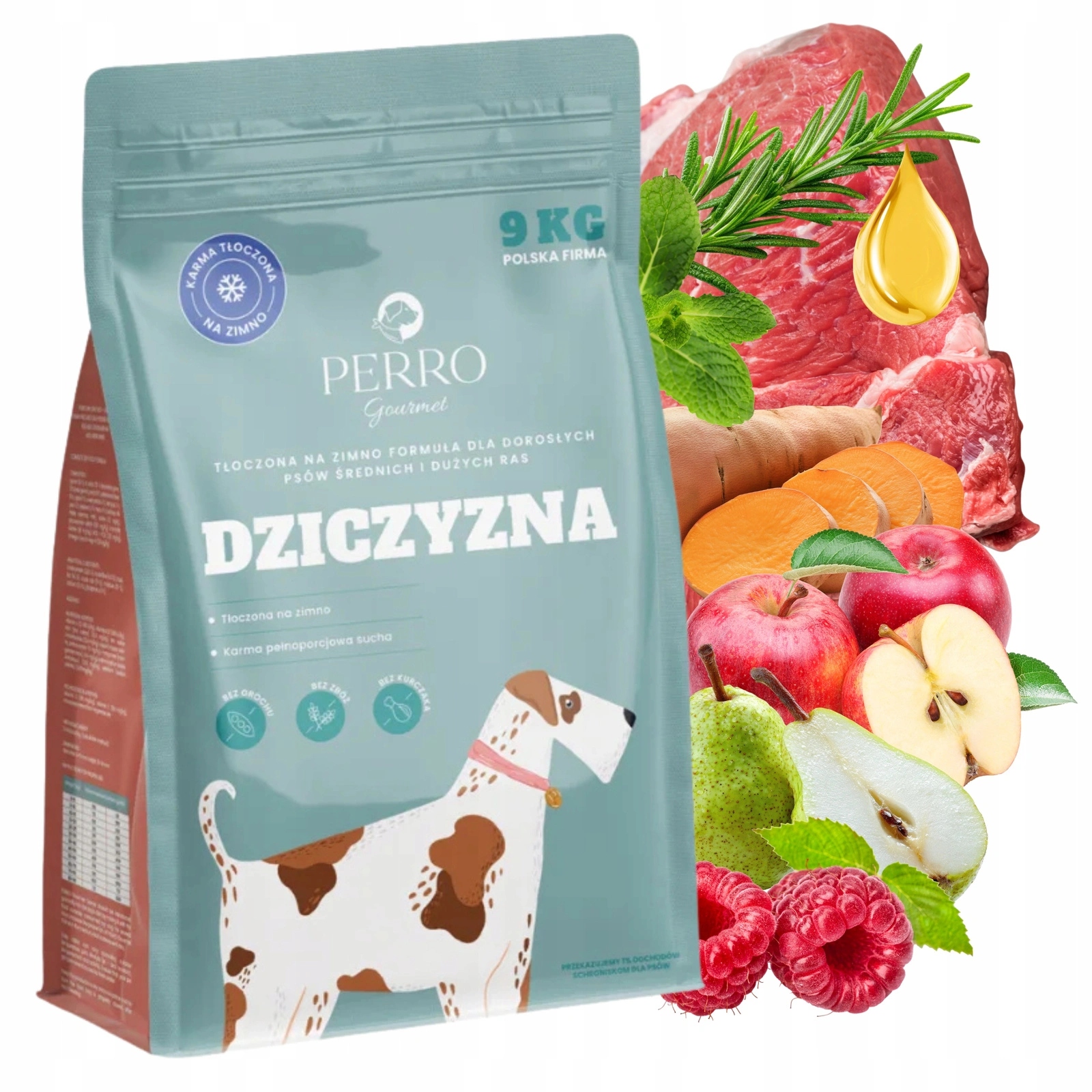 Karma tłoczona na zimno Perro Dziczyzna dla psów średnich i dużych ras 9kg
