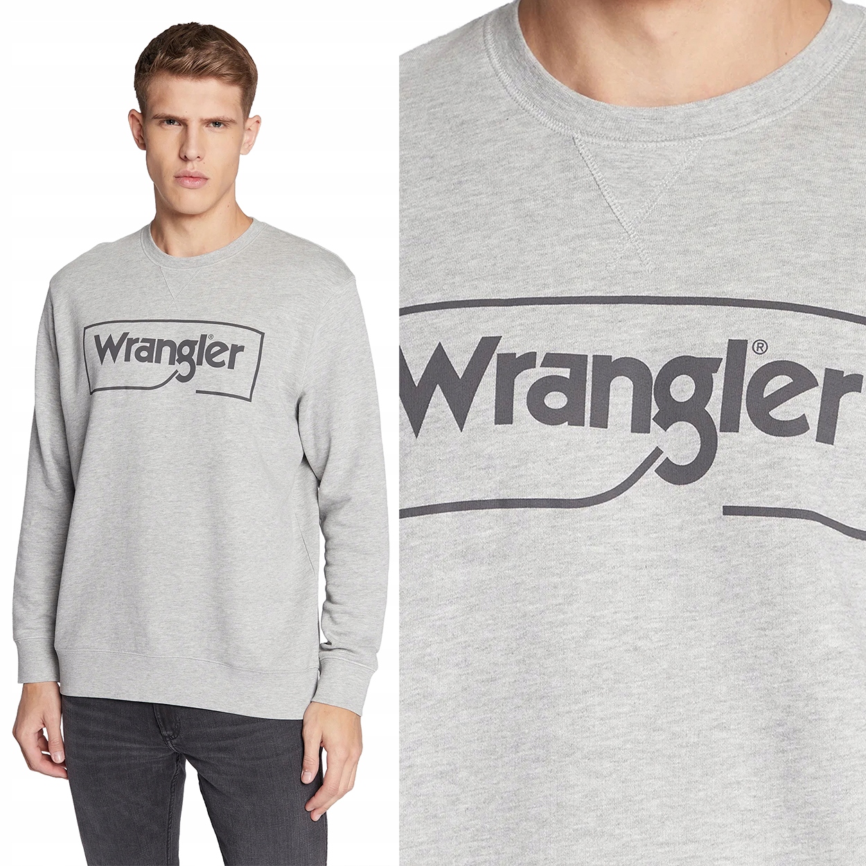 Wrangler Frame Logo Crew Mid Grey Melee Šedá Bavlněná Mikina S Logem XXL