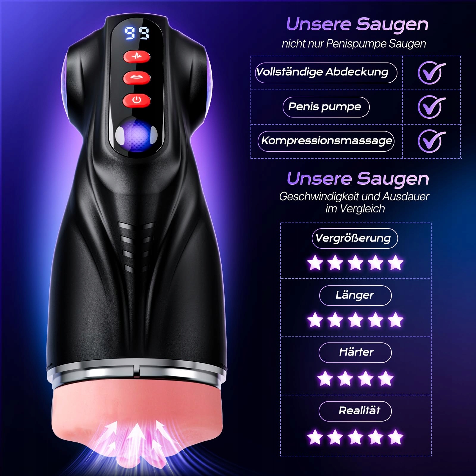 TAUARA Masturbator Dla Mężczyzn Z 3 Wkładkami I Aplikacją 9 Wibracji — miniatura 8