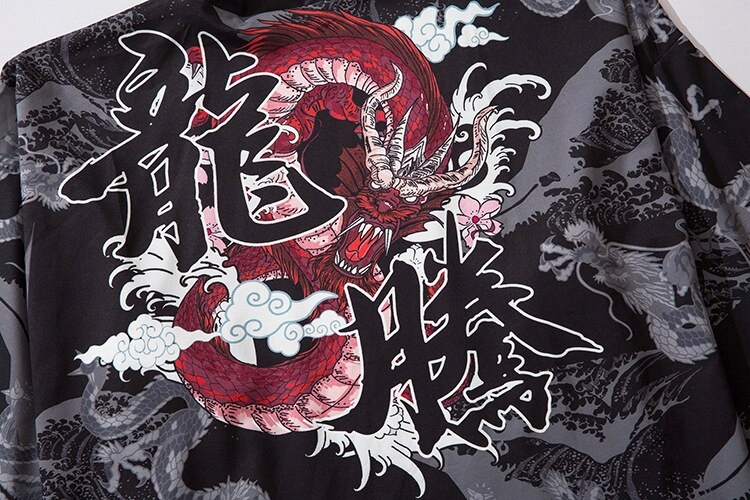 JAPOŃSKIE KIMONO HAORI SAMURAJ SMOK RYU RYUU LONG KANJI SUMERU SUWENIR R3 Płeć uniseks