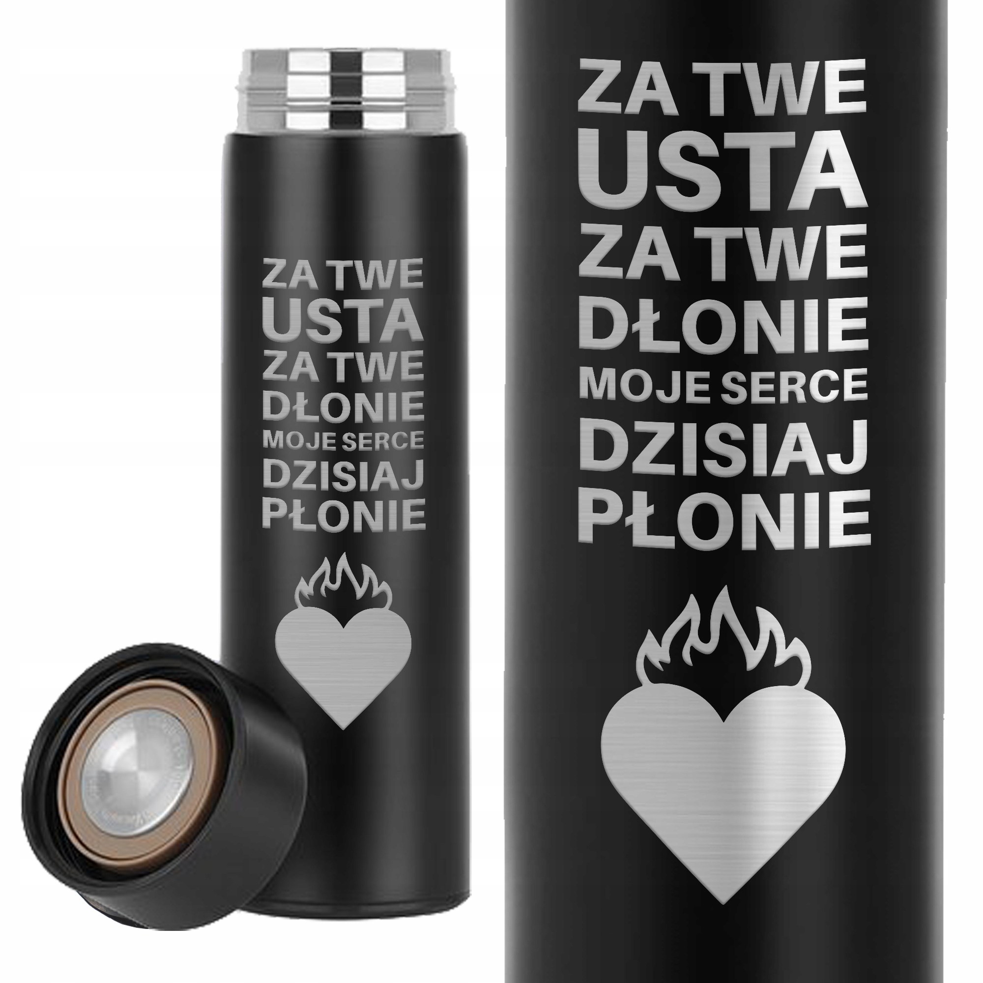Kubek Termiczny Czarny Dla Par Walentynki Moje Serce Dzisiaj Płonie