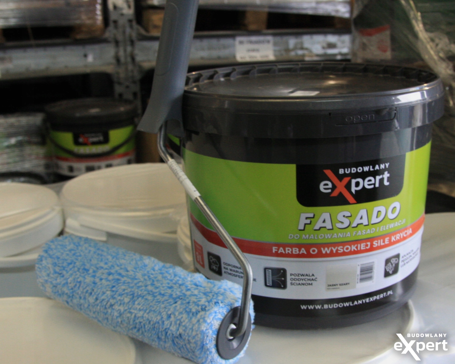 FARBA ELEWACYJNA FASADOWA zewnętrzna do malowania JASNO SZARA FASADO 9L Stan opakowania oryginalne