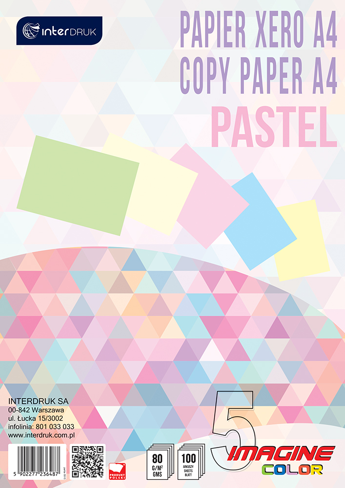 

Papier ksero A4 Interdruk Pastel mix 80g 100 szt