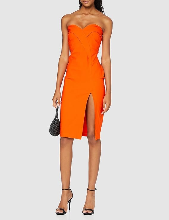 Vesper Oranžová Jednoduchá Šaty Bez Ramen S Rozparkem 38 6FA