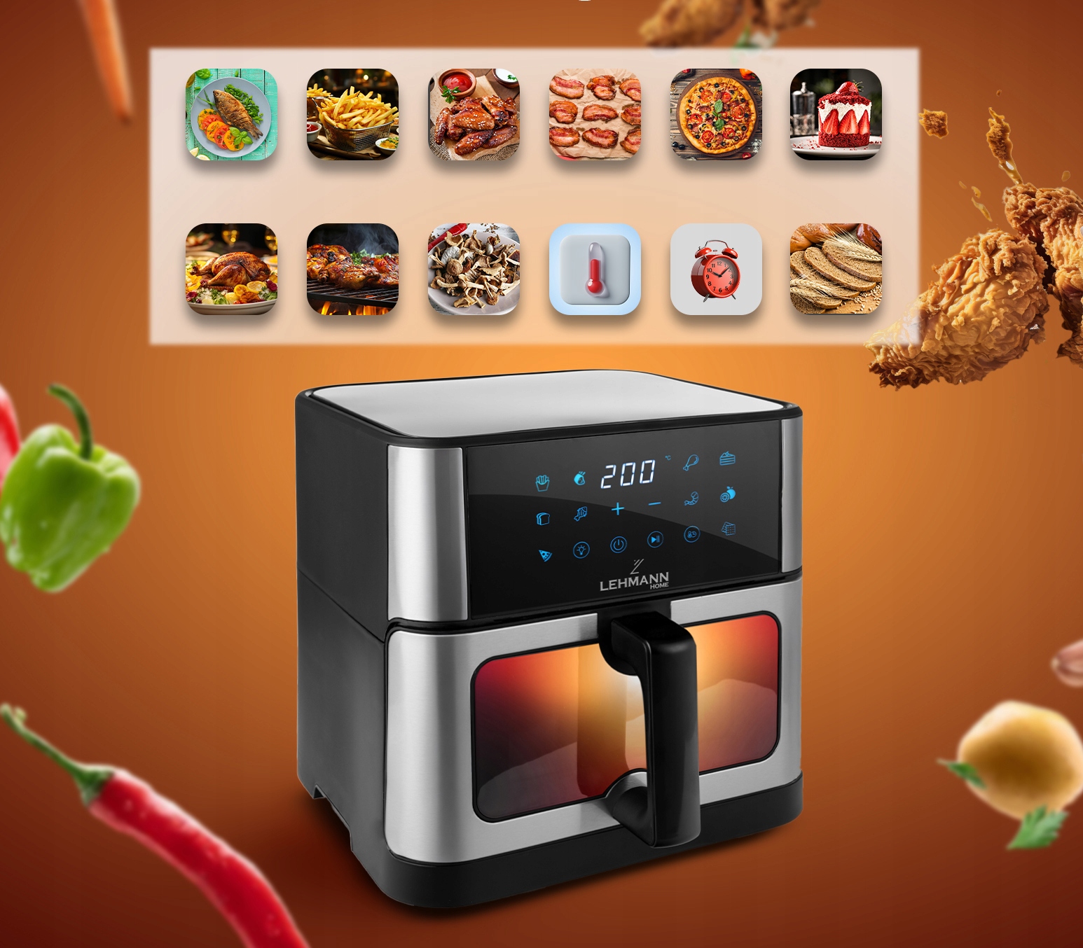 FRYTKOWNICA BEZTŁUSZCZOWA AIRFRYER FRYTOWNICA DUŻA 12 PROGRAMÓW 10l 1800W Kolor dominujący srebrny/szary