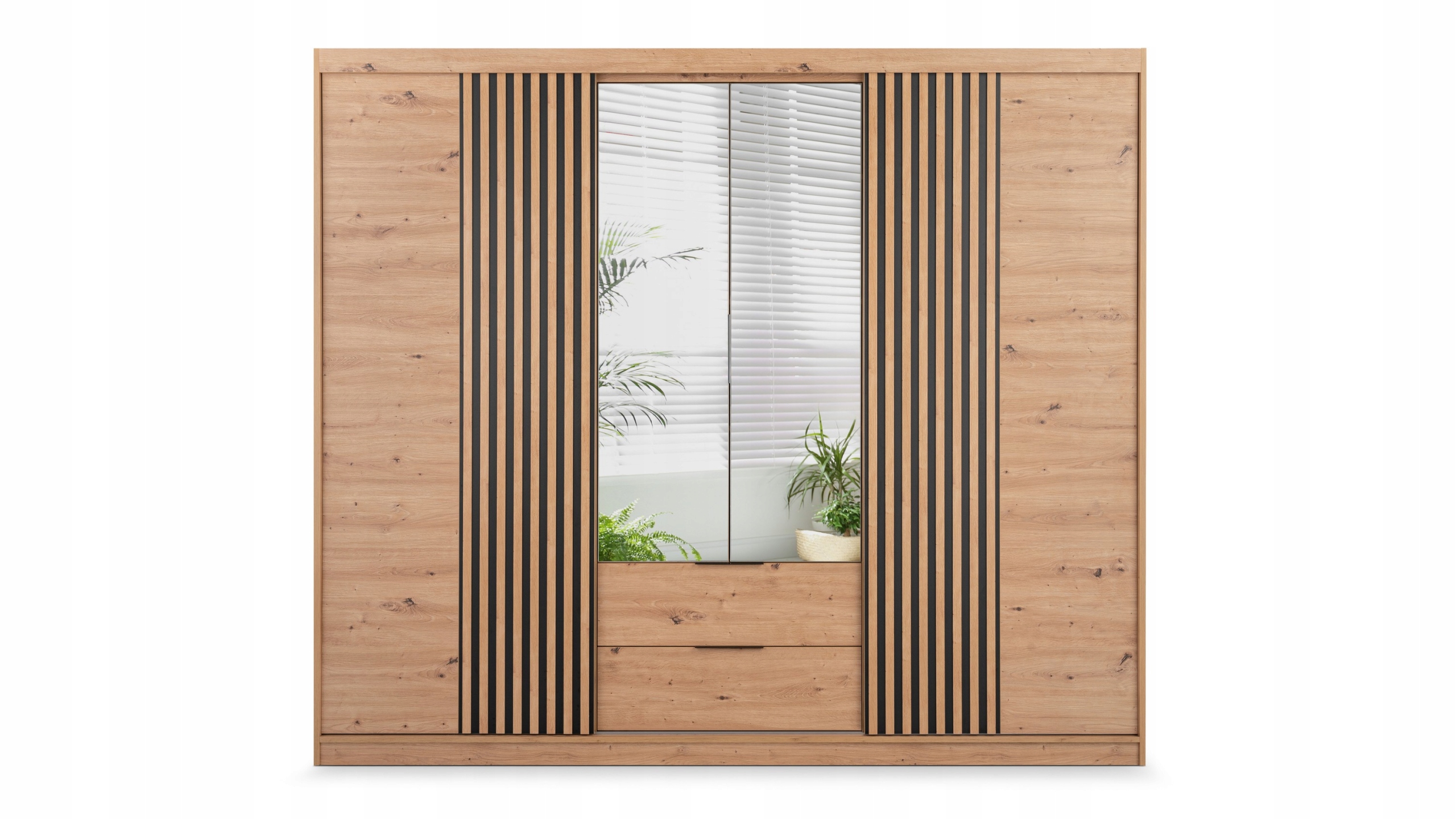Skříň 250 cm se zrcadlem Posuvné dveře Dub artisan