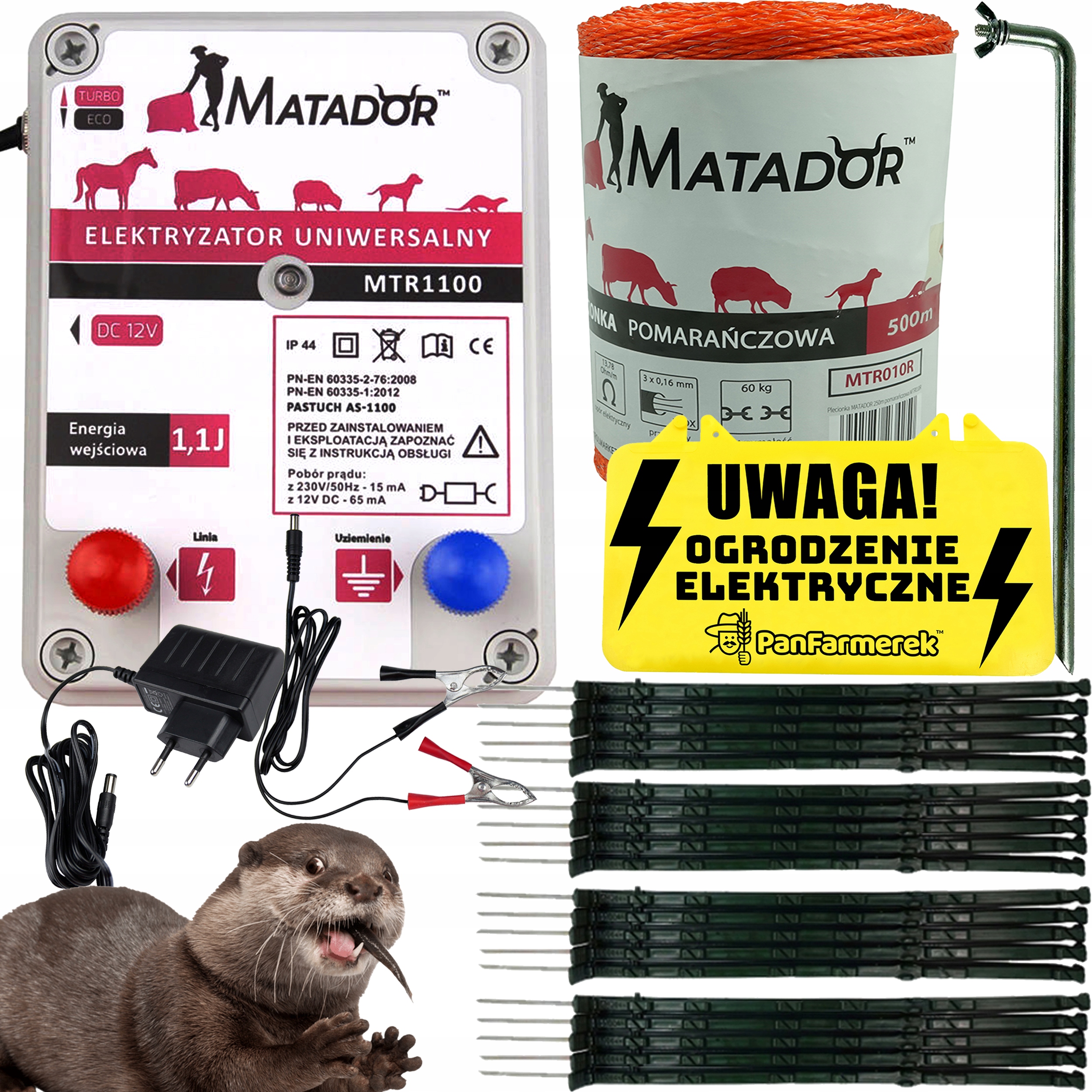 OGRODZENIE ELEKTRYCZNE PASTUCH ELEKTRYCZNY NA WYDRĘ wydra 1,1J ZESTAW