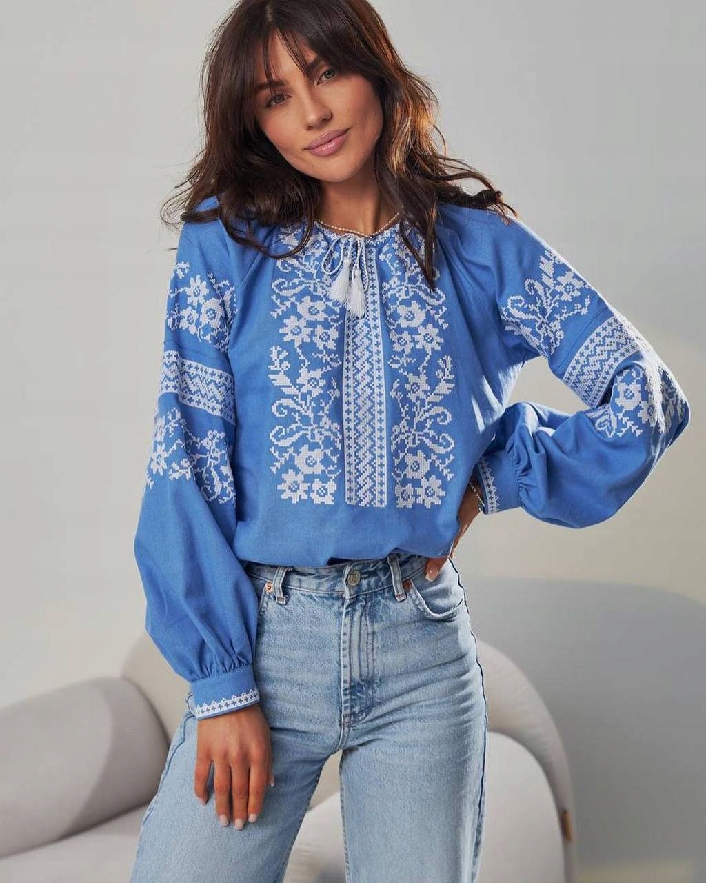 Dámská halenka Slovanská s výšivkou, krásný výšivkový vzor L (114 cm) Poslední!