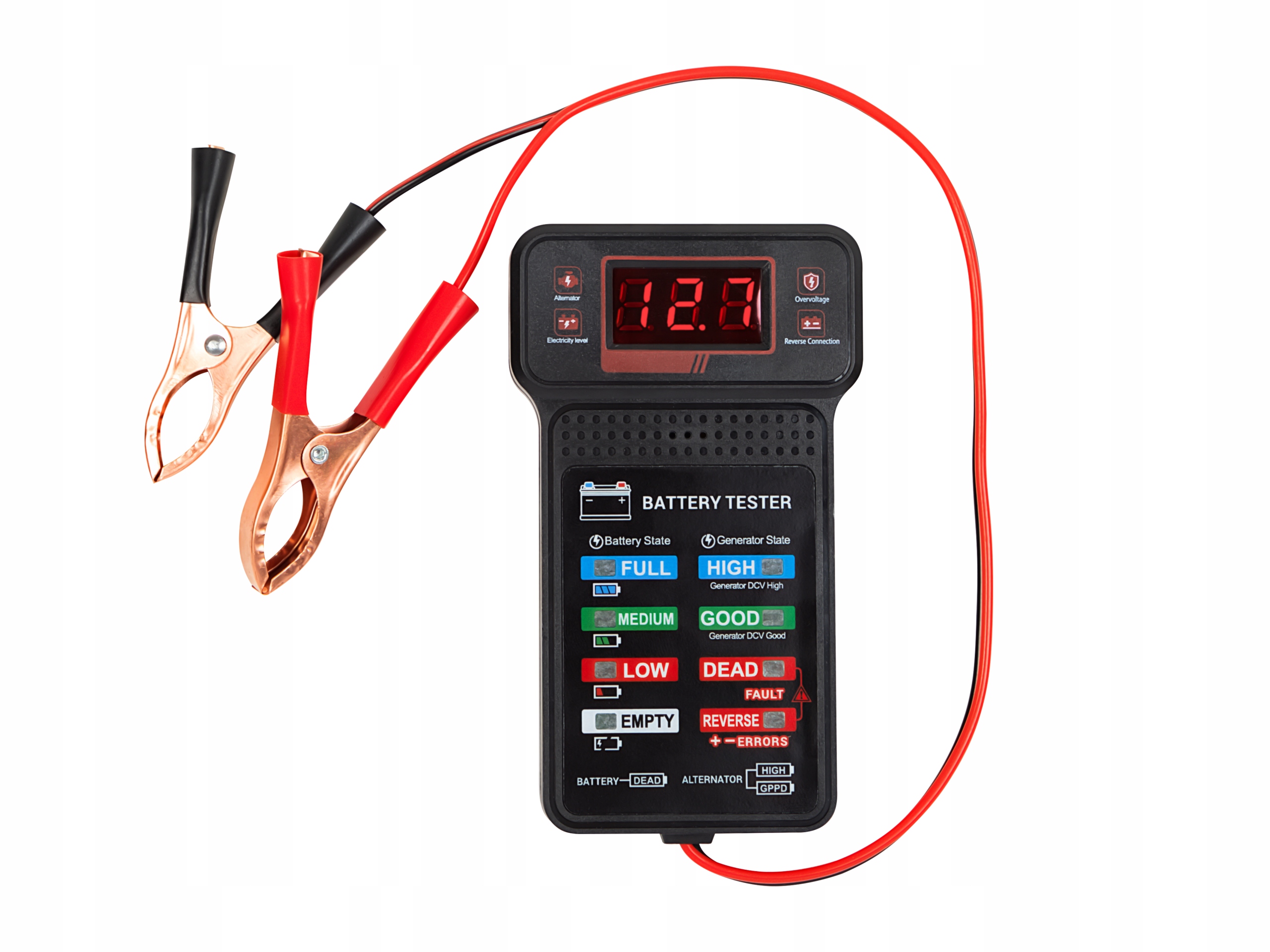 Tester Akumulatorów 12V Miernik Baterii Cyfrowy Samochodowych Alternatora