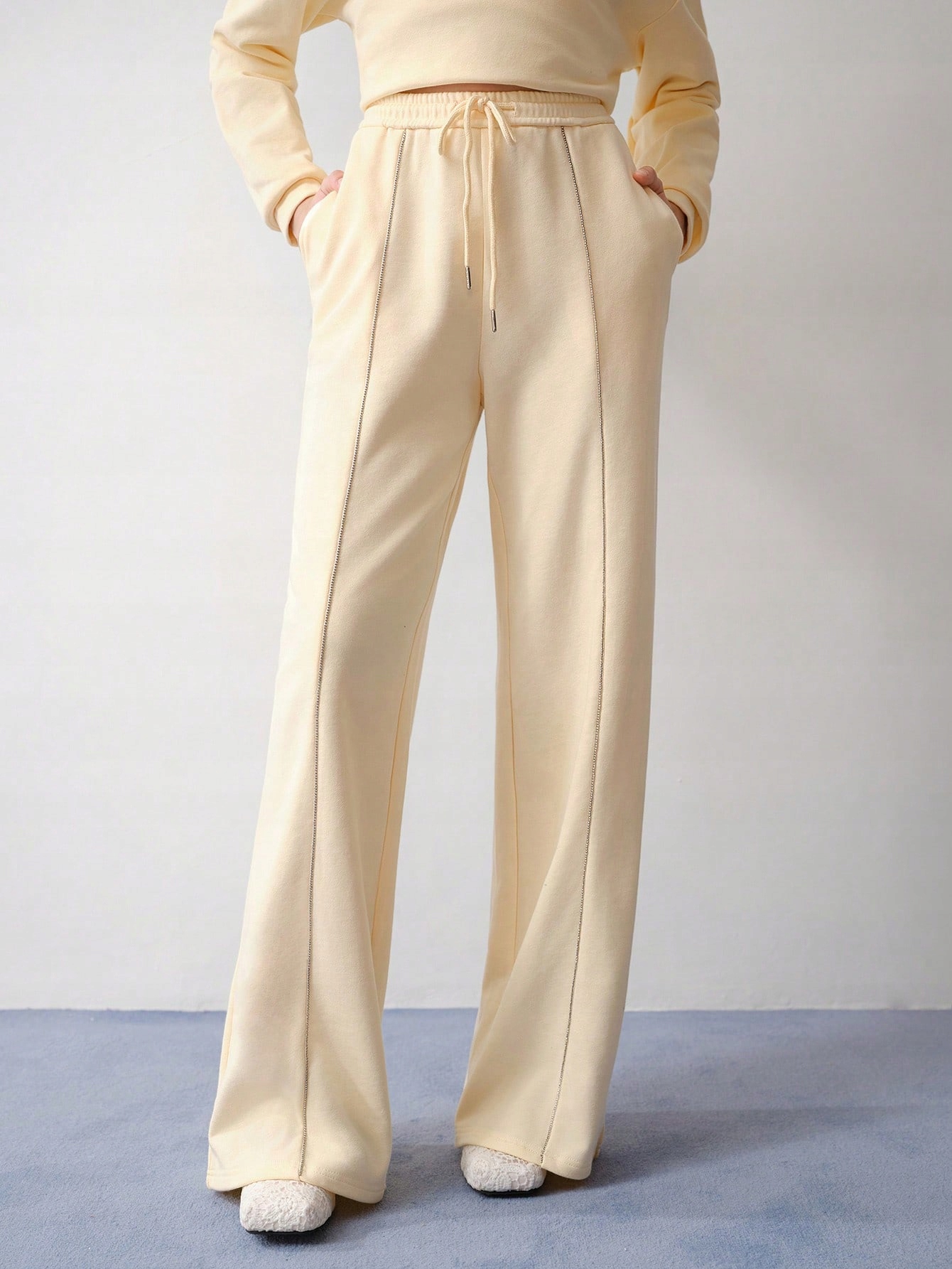 Teplákové Kalhoty Zdobené Zirkony, Široká Nohavice Premium Motf M 38