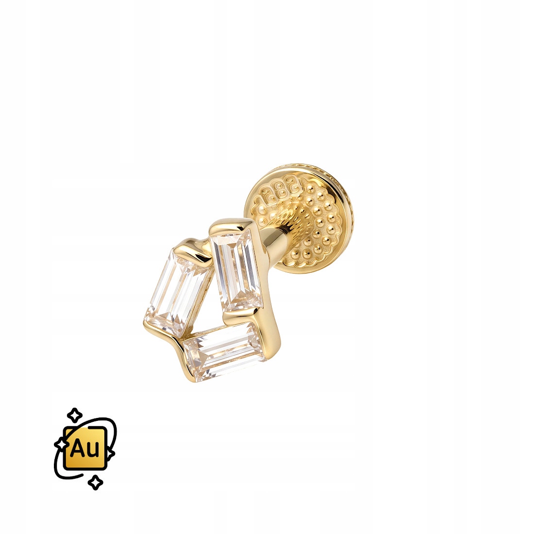 Zlatý labret Internal ze 14K zlata s bagetovým výbrusem zlatý 1,2/6 mm