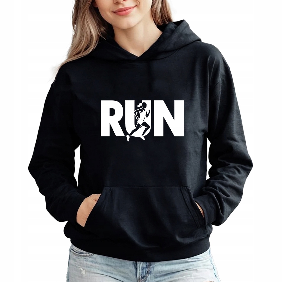 Mikina S Kapucí Hoodie černá bavlněná jako Dárek pro běžce Run M
