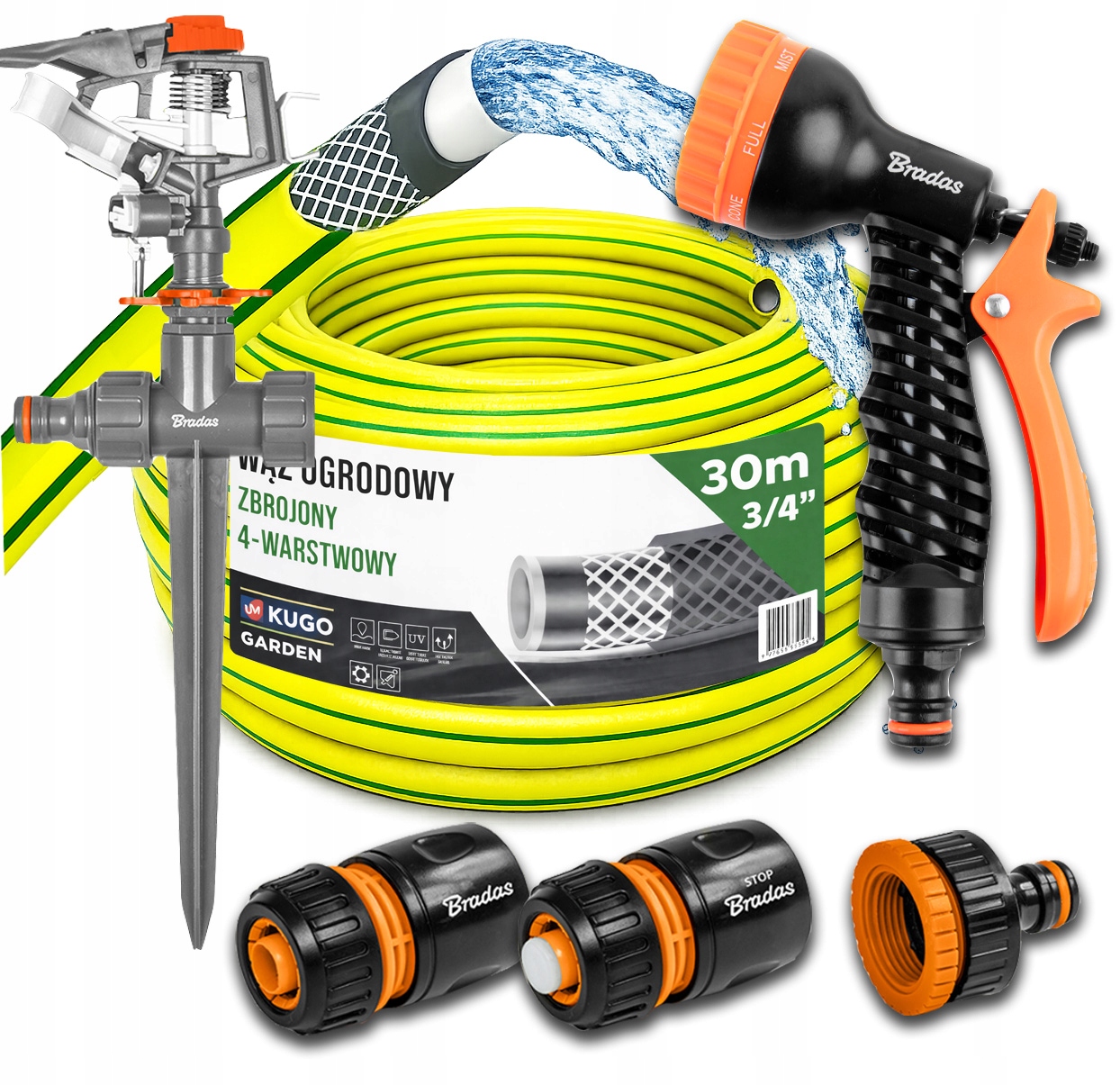 Hadice 3/4" 30 m 4 Vrstvy Zavlažovací Pistole Set Bradas