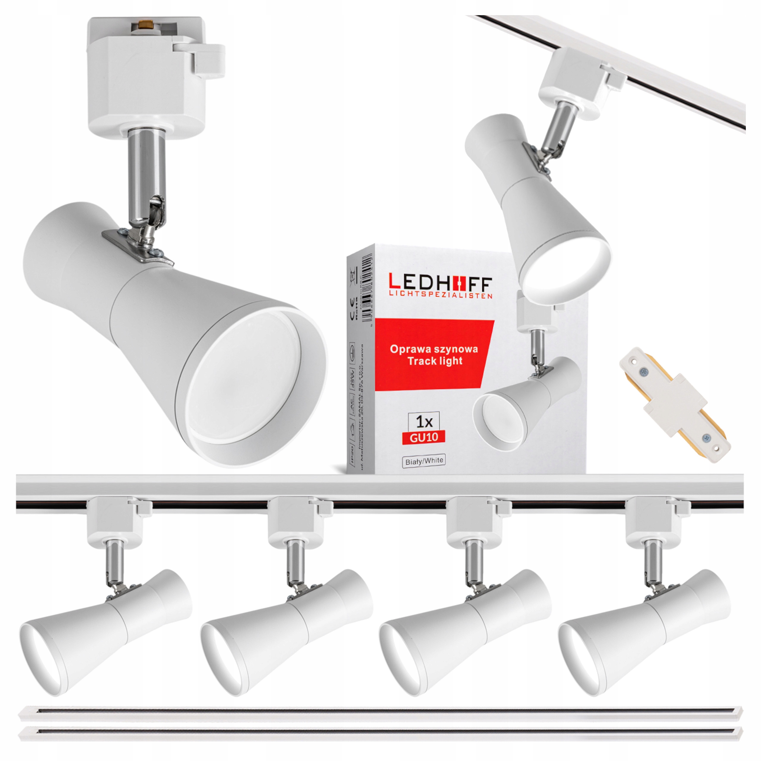 Železniční reflektor GU10 Led svítidlo x4 2 x Kolejnicový Kabel 1 m lišta Set