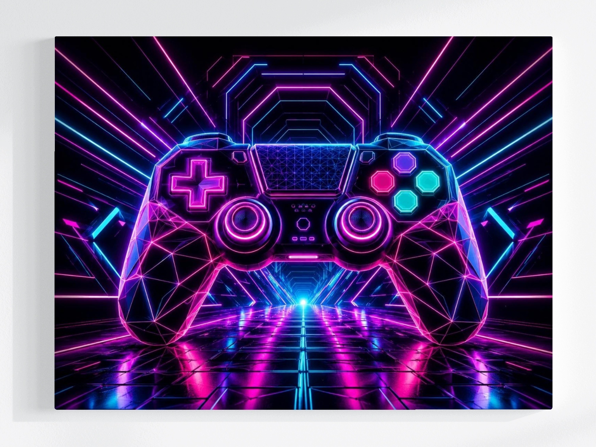 Obraz Na Plátně Plátno Hráč Hra Konzole Ovladač Neon Cyberpunk 80x60