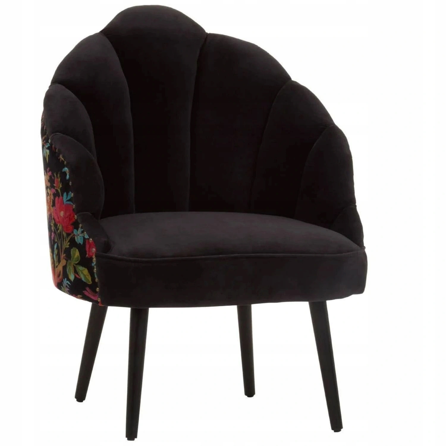 Kreslo Fena Peacock Design čierna glamour mušľa s výšivkami, mangové drevo
