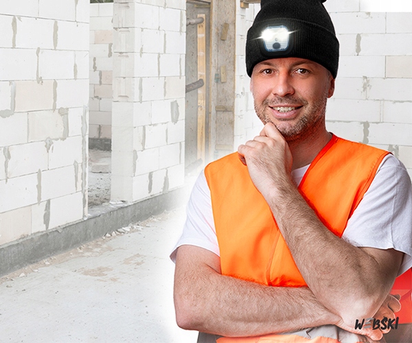 Czapka DAMSKA NA GŁOWĘ USZY ZIMĘ CIEPŁA LAMPKA LED Kolor czarny