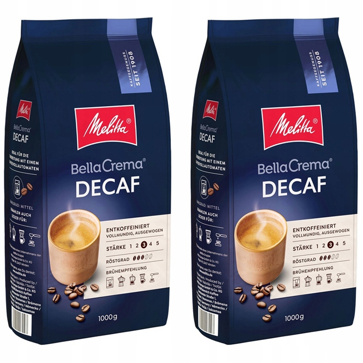 Kawa ziarnista Melitta BellaCrema Decaf. Bezkofeinowa 2x1kg