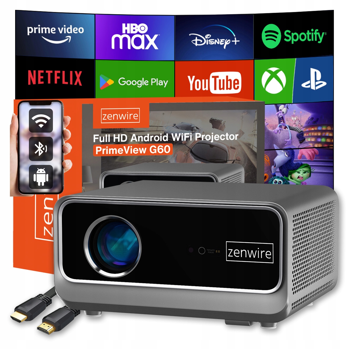 Projektor Zenwire Full HD 1920x1080 LED WiFi Android 4K