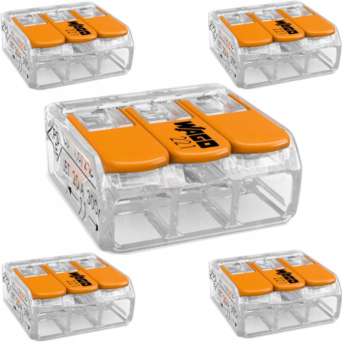 

Wago Szybkozłączka 3-TOROWA Złączka 3x4mm² 5 Sztuk