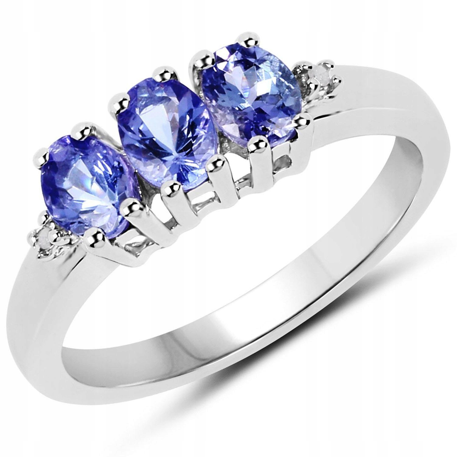 Srebrny Pierścionek Z Tanzanitami I Diamentami