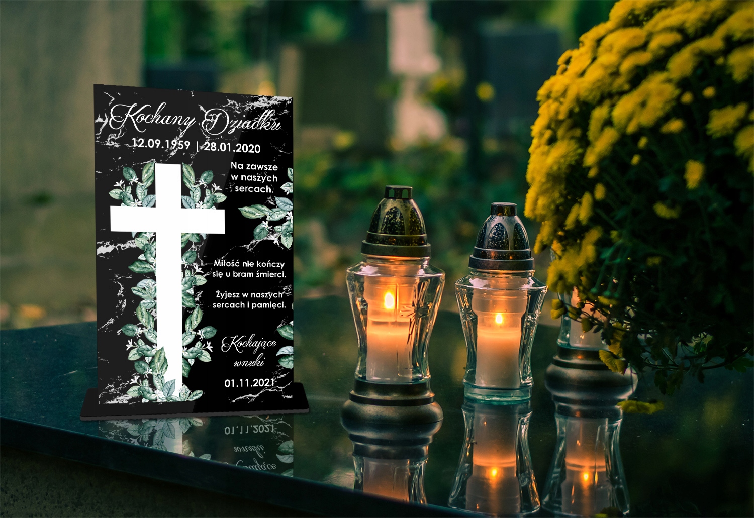 STATUETKA NA GRÓB NAGROBEK DO ZNICZA DEDYKACJA Długość 15 cm