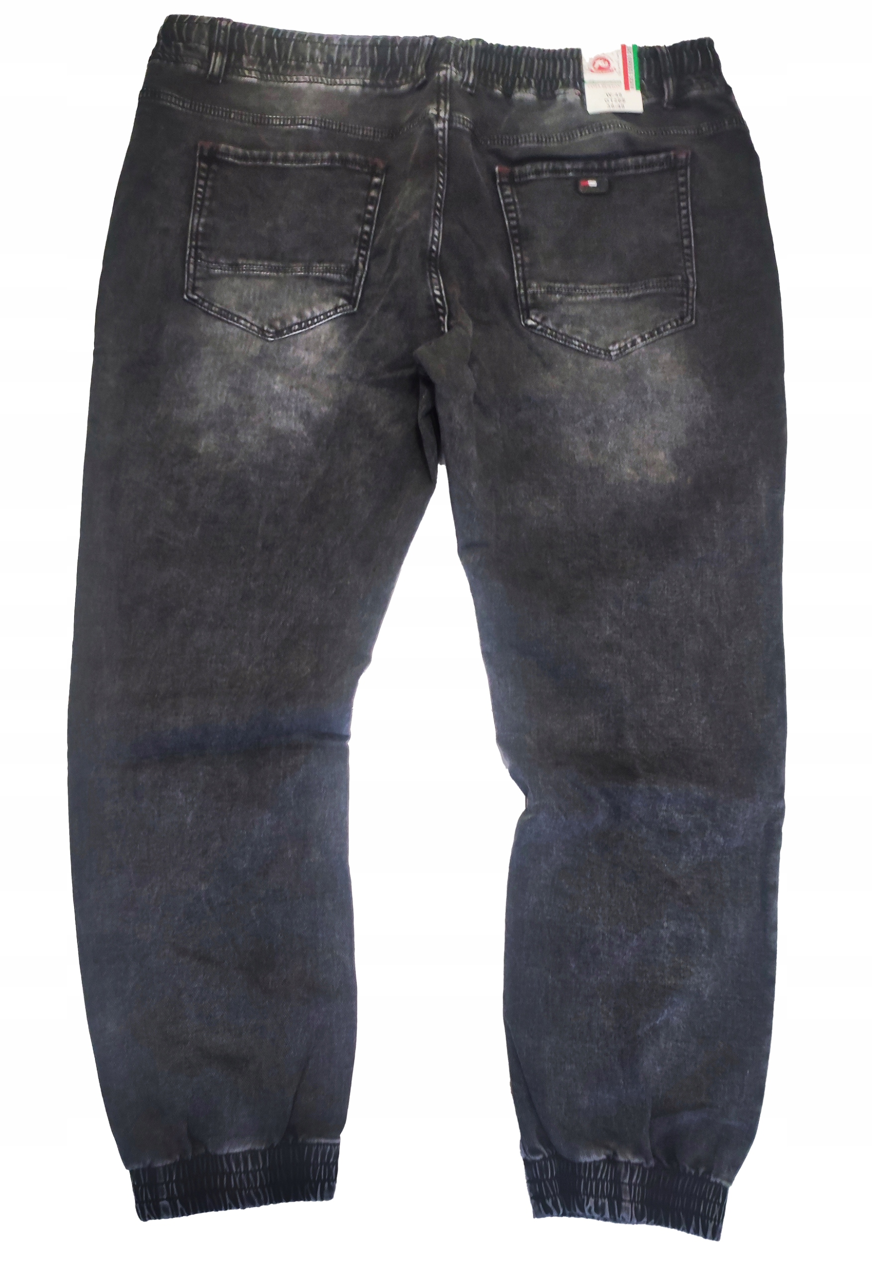 2XL Velké kalhoty Joggery jeans Černé Otírané Stahovací pásek Tommy XXL