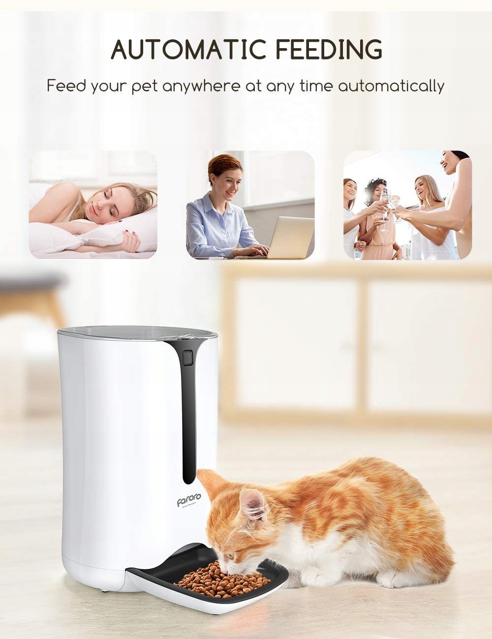 FARORO Automatyczny Podajnik Karmy 7L Timer 5 Posiłków Kontrola Porcji — miniatura 3