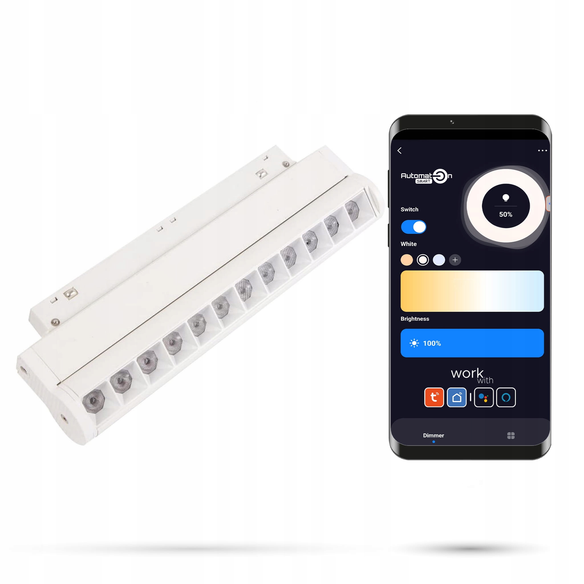 Biely Led reflektor WiFi Zigbee Nastaviteľný 18W Smart Track 48VDC 3000-6000K