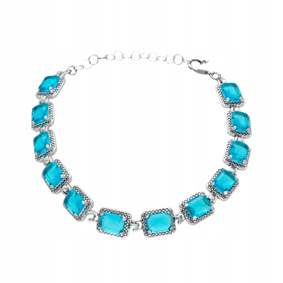 Náramek s obdélníkovými modrými zirkony stříbro