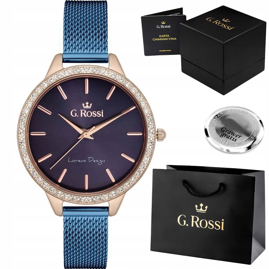 Elegantní dámské hodinky G. Rossi S Zirkony – mesh – jako dárek Gravírování
